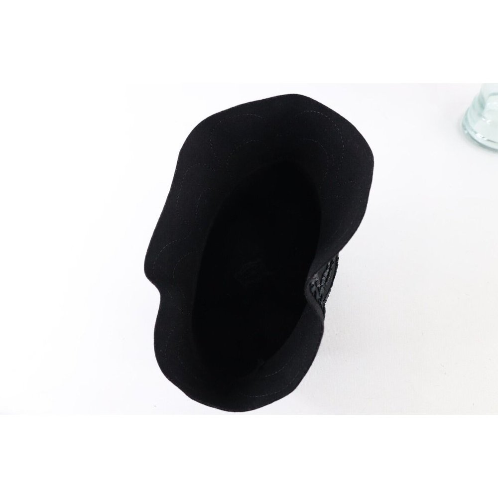 Vintage 50s Rockabilly Wool Felt Sequined Flower Bucket Hat Cap Black Womens USA - Picture 8 of 9